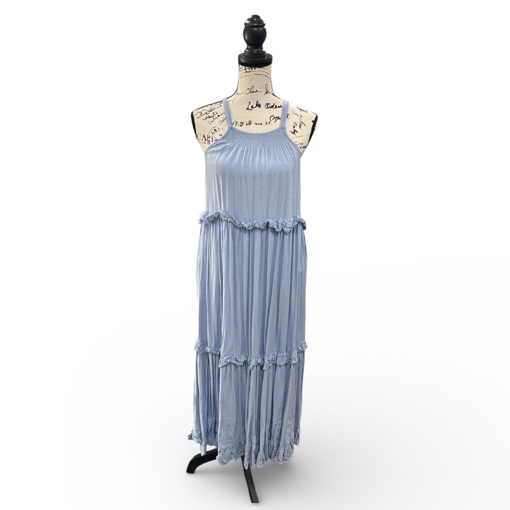 R.Vivimos Women's Boho Ruffle Halter Maxi Dress blue Size Small